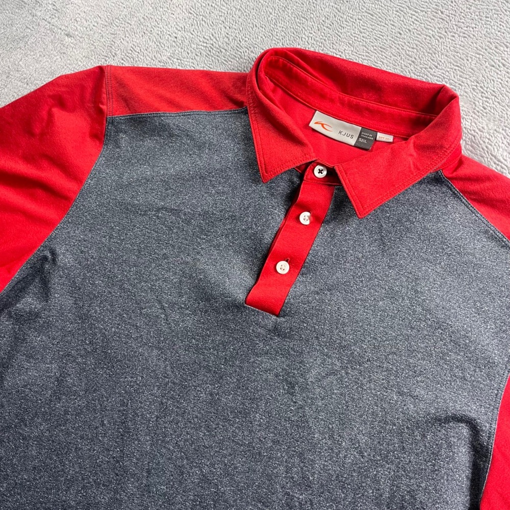 Kjus Mens Golf Polo Shirt Red Grey Colorblock UPF 30+ Performance‎ Size 52 L